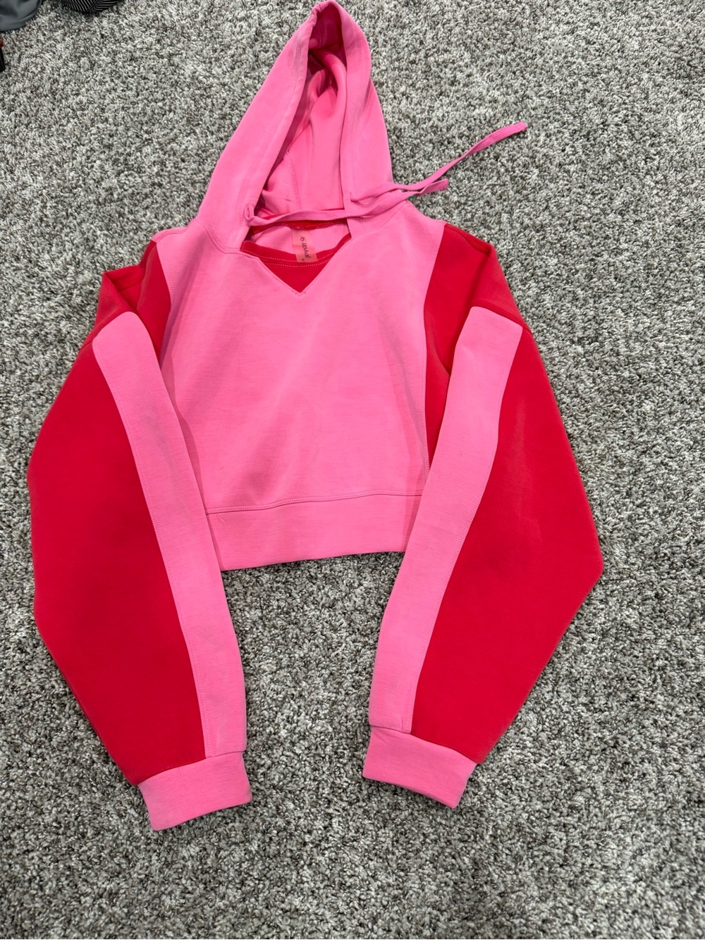 Two-Tone Pink & Red Cropped Hoodie Sweatshirt